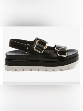 J/SLIDES NIB 9.5 black leather blast Platform Sandals